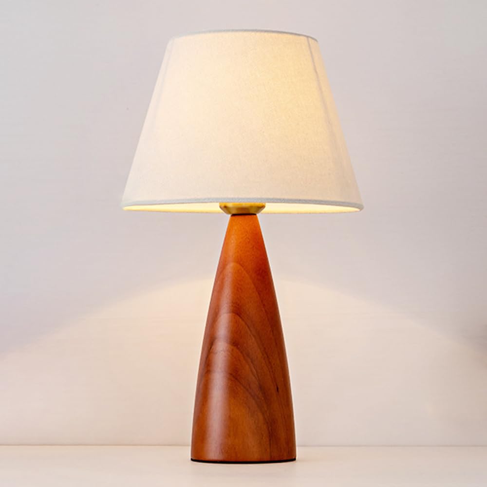 Klobvtt Fabric Table Lamp Wood Night Stand Light Modern Column Table Lamp Desktop Nightstand Lamp Accent Lamp Bedside Lights for Home Office Art Decor Handicraft House Warming Gift