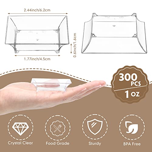 Mimorou 300 Pcs 1 Oz Mini Dessert Plates Square Plastic Salad Plate Disposable Clear For Tasting Exquisite Party Serving Trays Appetizers Chocolates Ice Cream Fruit And More, 2.4 X Inch #TOP1