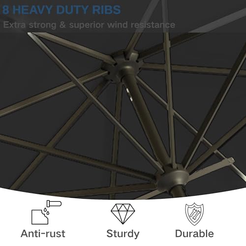 Image of 9' Solar LED Patio Umbrella with Tilt & Crank|8 Sturdy Ribs,UV Protection,Outdoor Market Table Umbrella for Deck,Lawn,Pool,Backyard(Black)