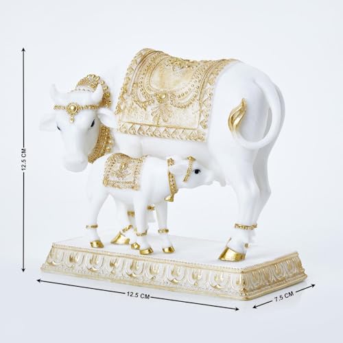 Image of Karigaari India Divine Kamdhenu: Handcrafted Dhayana Polyresin Cow and Calf Figurine for Auspicious Home Decor - Bring Prosperity, Peace & Spiritual Harmony to Your Space