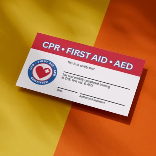 Image of Lashicorn CPR and First Aid AED Certification Cards | 30 pk 2x3.5 inch Wallet Sized Business Paper Quick Reference Guide Fill Out Name Training Certificate