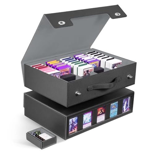 Image of ZLCA Trading Card Storage Box 5-Row with Handle, MTG Storage Box Holds 3900+ Cards with Commander Display, Top Loaders Organizer Case for TCG PTCG Sport Card(Black)