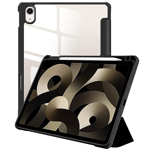 Image of Amazon Basics Smart Case for Apple iPad Air 11 Inch M2 2024, Air 6th /5th Gen 2022 /4th Gen 2020 | Trifold Stand with Pencil Holder, Transparent Back Flip Cover (Black)