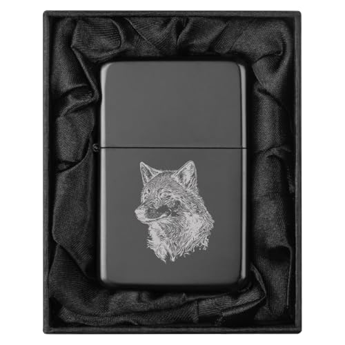 Encendedor en caja de regalo negra con cabeza de lobo