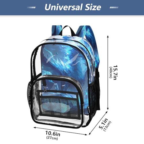 Glowing Dragon Blue Clear Backpack Heavy Duty See Through Transparent PVC BookBag for Kids Boy Girl School Work4