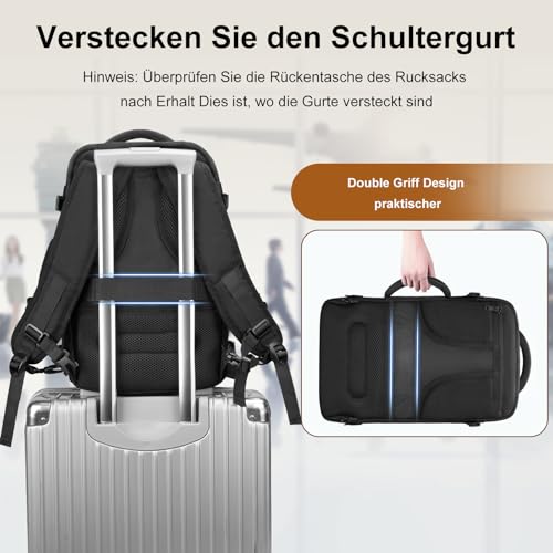 MATEIN Ryanair Handgepack 40x20x25, Rucksack Handgepäck Flugzeug 20L Herren, Ryanair Rucksack 40x20x25, Erweiterbar Daypack Reiserucksack Flugzeug, Cabin Bag für Weekender Reise, Schwarz