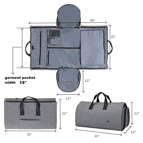 BUG Garment Bags, Convertible Garment Bag with Shoulder Strap, Shoes Compartment, Carry on Travel Suit Bags, 2 in 1 Garment Duffle Bag for Men Women Weekender Bag