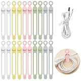 Lasocy ケーブルバンド シリコン ケーブルクリップ ケーブル まとめる ソフトタッチ コード 整理 イヤホン コード収納 繰り返し使える オフィス 自宅 4色 20本セット