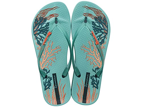 Ipanema Women's Ana Glossy Flip Flop - Comfortable & Stylish Summer Sandal With Anatomic Footbed & Non-Slip Sole, Blue On Blue With Orange, Size 9 #TOP18