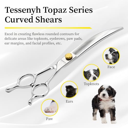 Dog Grooming Scissors, 7.5" Curved Shears, Premium Stainless Steel, Safety Rounded Tip & Ergonomic Symmetrical Handles for Dogs, Cats & Pet Trimming at Home