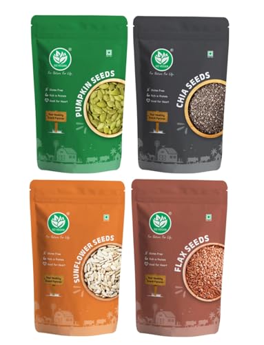Image of Go Vegan Seeds Combo - Chia, Flax, Sunflower & Pumpkin Seeds | High Fiber & Protein | Plant-Based, Vegan, Keto-Friendly | Resealable Packs - 4 x 250g