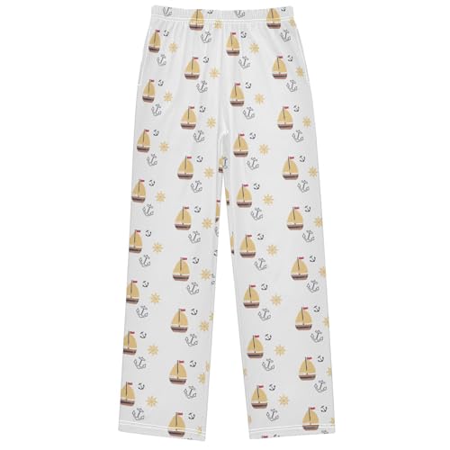 Boy's Pants Yellow Sailboat Anchor Marine Jogger Pants Elastic Waist Long Bottoms Trousers with Pockets 6-14 Years