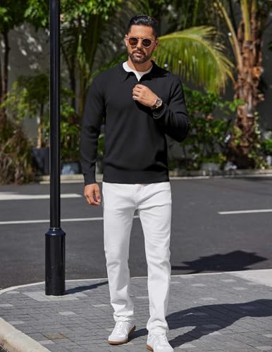 COOFANDY Mens Long Sleeve Polo Sweater Knit Polo Casual Heavyweight Thermal Pullover Sweater with Pocket4