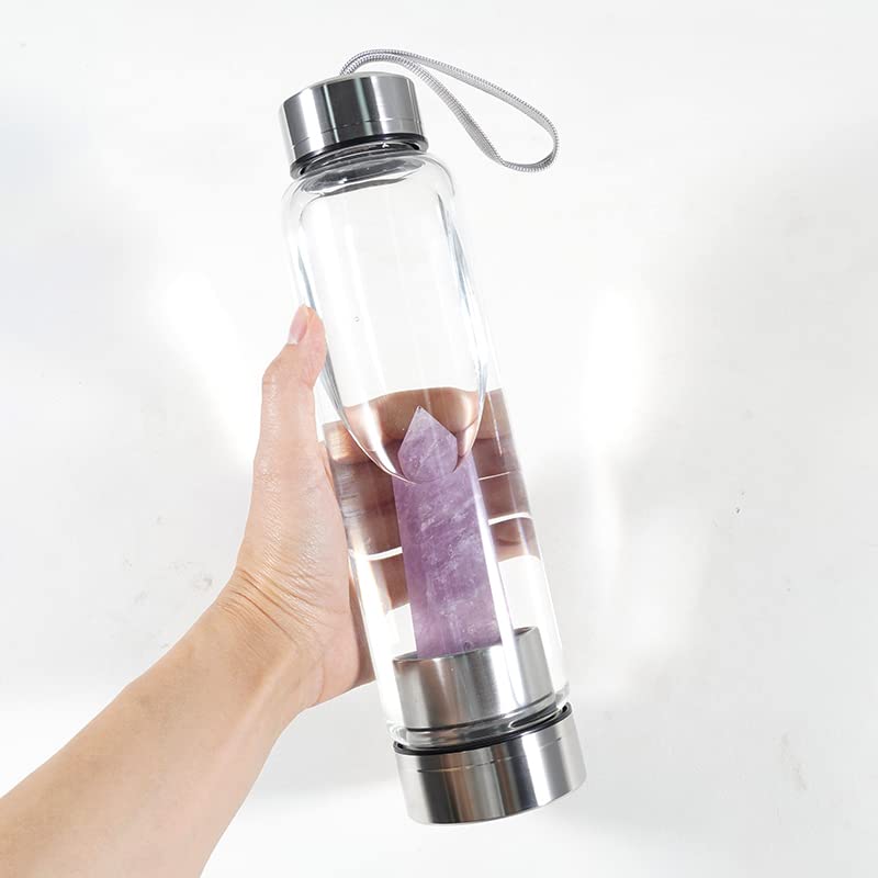 soulnioi Healing Crystal Glass Water Bottle Stainless Steel Water Bottle with Changeable Natural Crystal Point Center - Image 4