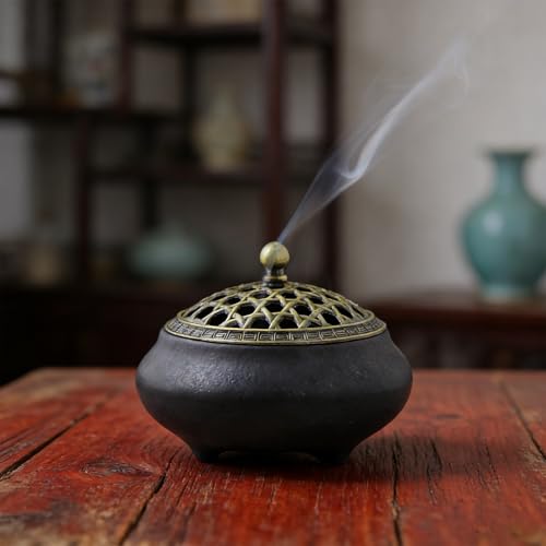 EUBSWA Keramik Räucherschale Vintage mit Metall-Deckel &...