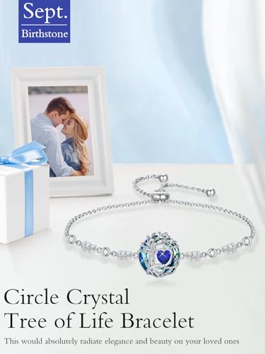TOUPOP Tree of Life Birthstone Bracelet 925 Sterling Silver Family Tree Austrian Crystal Jewelry Anniversary Birthday Christmas Gifts for Women Wife Girlfriend Her4