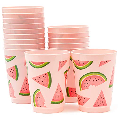 Blue Panda Plastic Party Cups 16 Pack - Watermelon Reusable Tumblers - 16