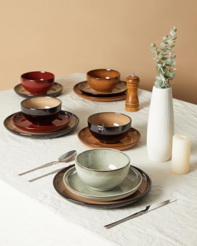 Image of Pokini Ceramic Dinnerware Sets for 4, 12pcs Plates and Bowls Sets Dish Set
