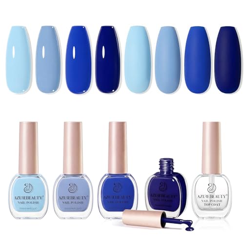 AZUREBEAUTY Nail Polish Set Quick Dry Non-Gel Fingernail Polish 4 Colors(Sky Baby Royal Navy Blue) Glossy DIY At-Home Manicure Gift Set for Women