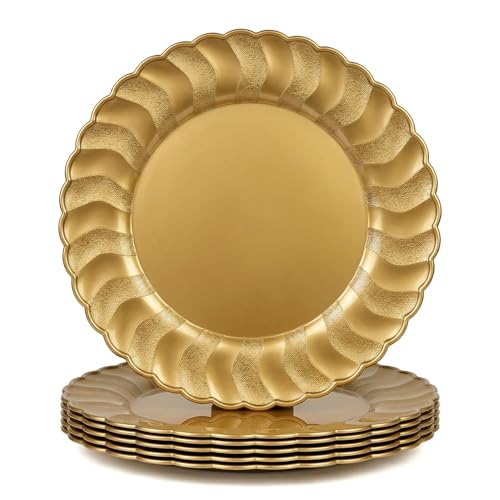 Umisriro 13 Inch Gold Scalloped Charger Plates with Gold Rim