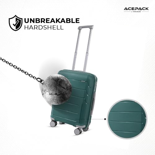 Image of ACEPACK Orion Polypropylene (PP) Cabin Suitcase 55 cm | Lightweight Hard Shell Trolley Bag with 360 Silent Spinner Wheels, Number Lock, Telescopic Handle & Corner Guards | 30-45L Carry-On Luggage