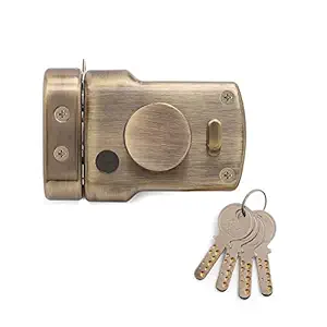 Godrej ULCT Technology 1CK Tri Shaft Deadbolt Rim Lock for Main Door, Antique Brass Finish Home Safety Door Lock with 3 Keys (Gold, Pack of 1)