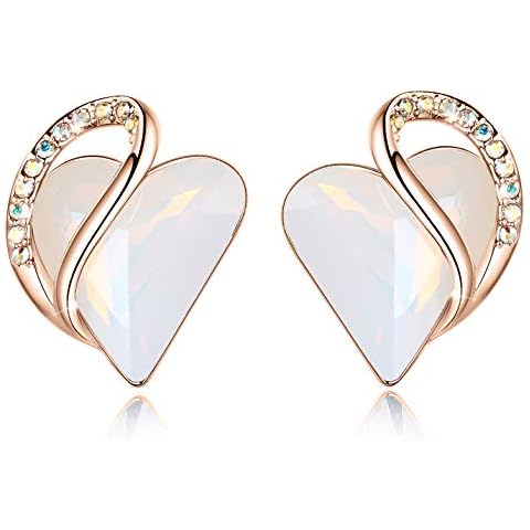 Leafael 18K Rose Gold Plated Love Heart Stud Earrings with Opal White Healing Stone Crystal for Transformation, Jewelry Gifts for Women Cover