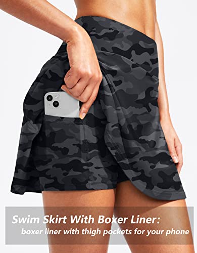 Image of Kayrth Women's High Waisted Swim Skirt with Zipper Pockets Tummy Control Bathing Suit Swimsuit Tankini Bottoms