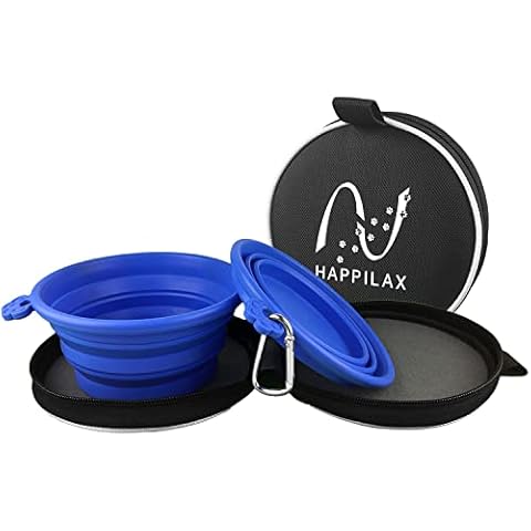 Happilax Collapsible Dog Bowl Travel Set with 2 Foldable Bowls, 2 Hooks, Bag, Food + Water Bowl Cover