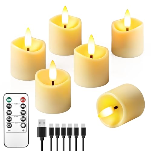 Image of 12 Pack Rechargeable Flameless Candles with Remote Timer | 1.5 inchx2 inch LED Tea Lights Votive Fake Candles Flickering Small Candles Battery Operated for Halloween Party Home Table Decor