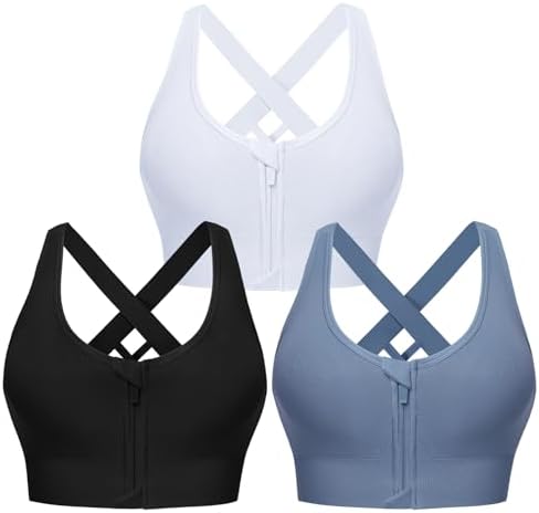 Sykooria Women Sports Bras High Impact Strappy Cross Back Padded Workout Bras for Running Yoga Gym