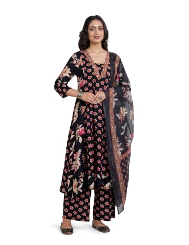 Image of Amazon Brand - Myx Women's Rayon Printed Kurta Set | Regular Fit | with Palazzo & Dupatta (Available in Plus Sizes)