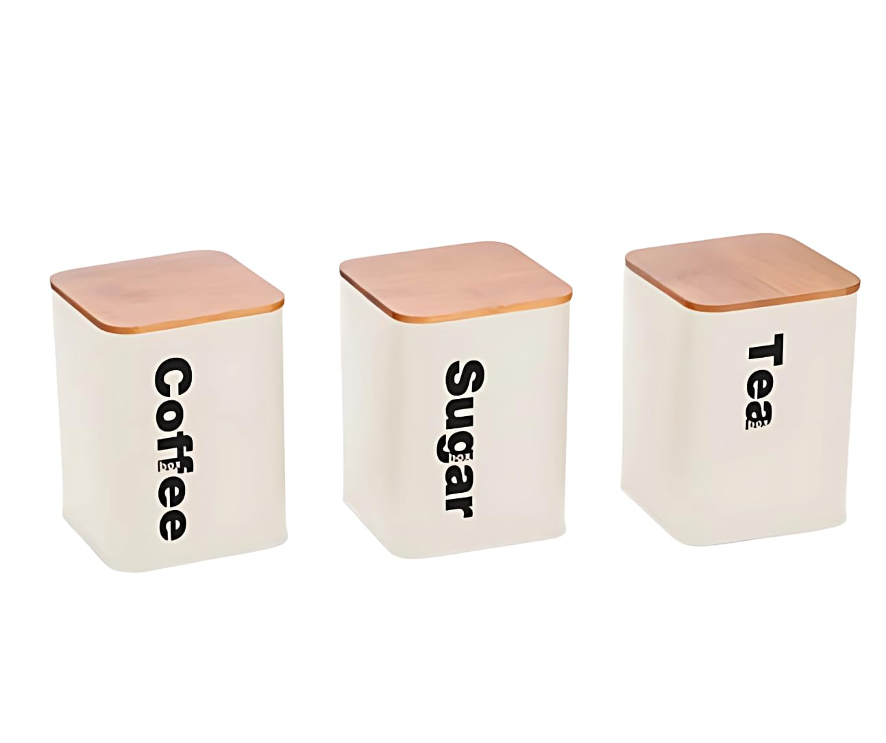 Trendi Cream Tea Coffee Sugar Storage Set – Kitchen Storage Containers | 3Pc Airtight Canister Set With Bamboo Lids | Storage Jars For Tea, Coffee & Sugar (Cream)