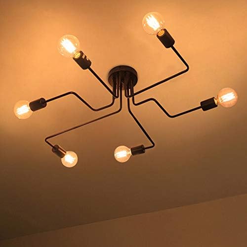 Lightess Vintage Industrial Spider Lights Ceiling 6 - Retro Metal Black Spider Lighting Multiple Bulb 6 E27 Sockets Decorative Indoor Lighting Fixture Fittings for Living Dining Room Bar Cafe