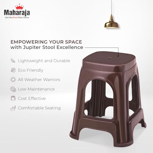 Image of MAHARAJA Strong & Durable Stool | Modern Beige Polypropylene Stackable Stool | Set of 4, Pre-Assembled (Brown, Pack of 4)