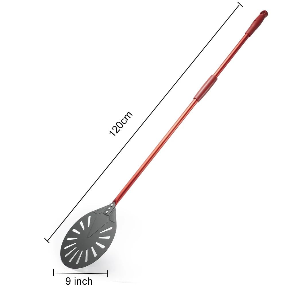 Pala Per Pizza Pala for pizza in acciaio anodizzato duro da 9 pollici, pala for perforata con manico in legno(120 cm)