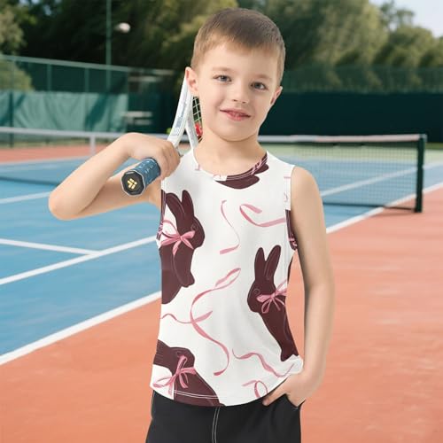 Bolaz Boys Athletic Quick Dry Tank Top Sleeveless Workout T Shirts Age 11-15,Brown Rabbit Bow Pattern 6