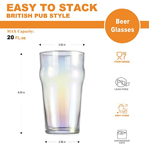 Image of Rainbow Color Pint Glasses, 20oz British Beer Glass, Classics Craft Beer Tumbler Set of 4, Premium Pub Glasses, Unique Design Easy Stacking in The Cupboard