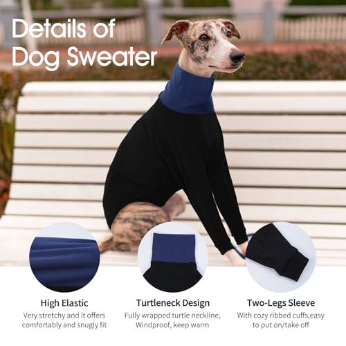IECOii Windhundpullover,Whippet-Kleidung mit Langen Ärmeln, Rollkragen-Overall für italienische Windhunde,Hunde-Pyjama aus Fleece,Warmer Winter-Pullovermantel für Whippet,Windhund, Lurcher,Schwarz,XL
