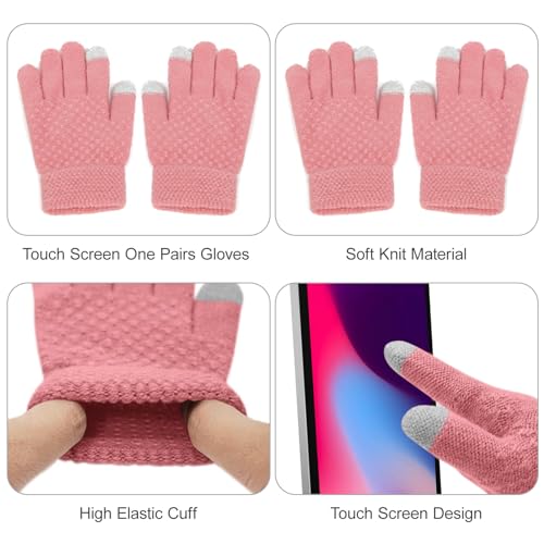 Toddler Winter Beanie Hat Gloves Set for Girls Boys Knit Pompom Hats Fleece Lined Skull Ski Cap Sets 1-6 Years4