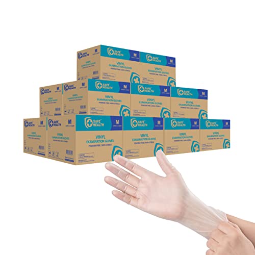 Safe Health Vinyl Exam Disposable Gloves, Bulk Supply of 16000, Latex Free, Powder Free, Clear, Small, 3.5 mil, Medical Grade, Nursing, Office, Kitchen, Pet Care, Cleaning, Housework
