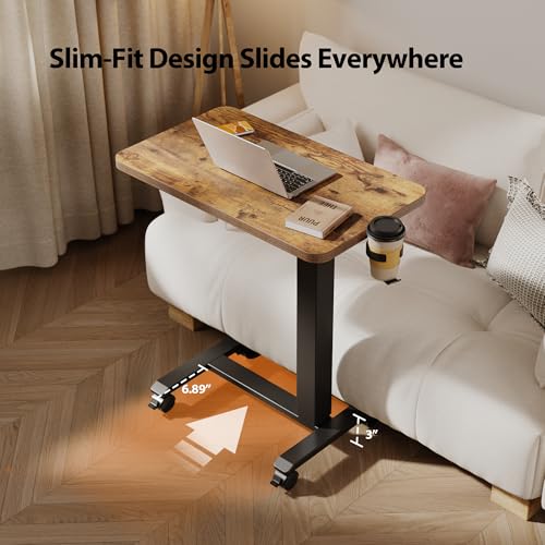 Image of Agilestic Electric Standing Desk, 26 x 16 Inches Height Adjustable Desk, Sit Stand up for Work Office Home, Ergonomic Rising Computer Table with with Wheels, Rustic Brown