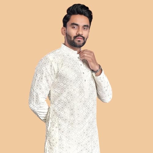 Image of Men's Silk Blend Solid Straight Kurta