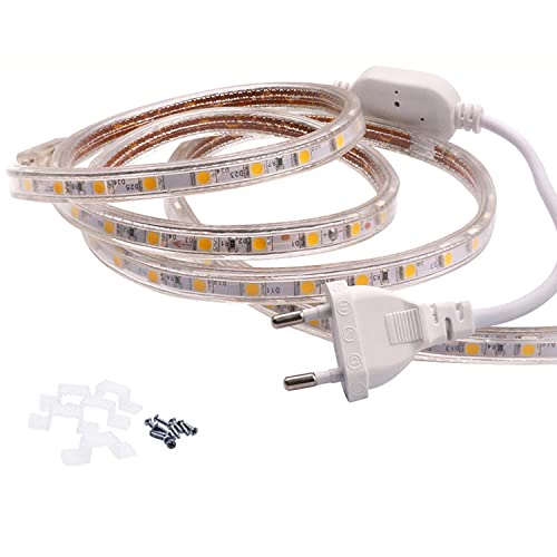 FOLGEMIR 1m LED-stroken Warm Wit, 220V 230V LED-lichtstrook, 60 Leds/m ledstrips, IP65 waterbestendig, milde achtergrondverlichting