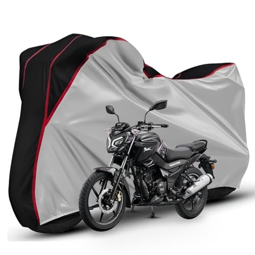 Image of Waterproof Bike Body Cover Compatible with Tvs Raider Dustproof Scratchproof - Motorcycle Cover for Two Wheeler, Outdoor Full Cover with UV, Duty, Rain Protection (Silver Top Black)