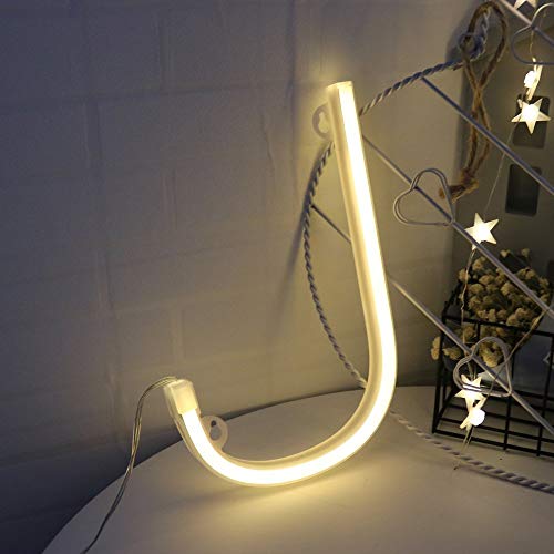 Image of Warm White Neon Night Light LED Alphabet Marquee Light A-Z Neon Letter Sign Decorative Word Light Letter Neon Lights for Home Bar Cafe Party Event Festival Christmas Birthday Gifts for Kids (J)
