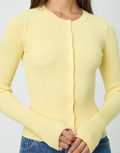 Cioatin Women Long Sleeve Button Up Ribbed Knit Crop Cardigan Y2K Slim Fit Round Neck Sweater Tshirt Fall Going Out Tops3