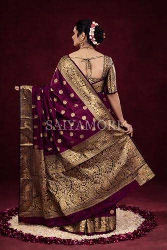 Image of Women's Soft Silk Style Jacquard Saree with Rich Zari Woven Border & Pallu | 5.6 Mtr Saree with 0.8 Mtr Unstitched Blouse
