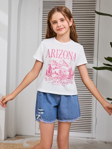 WDIRARA Girl's Graphic Letter Print T-Shirt Round Neck Short Sleeve Tee Summer Casual Top4