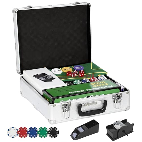 SPORTNOW Mallette de Poker Coffret de Poker Complet 500 Jetons, Boîtier en ABS, Cartes à Jouer, dés, Dealer, Tapis, clés, pour Jeux Blackjack et Texas Holdem